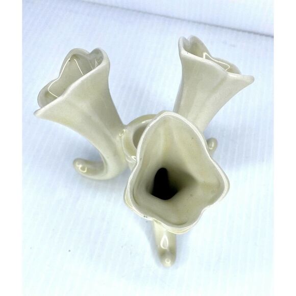 Vintage White Ceramic Triple Bud Vase Candle Holder Made In England - Picture 4 of 9